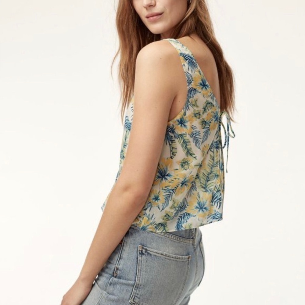 Aritzia Wilfred Free Kempner Open Back Tie Tropical Flowers Tank Top Sizโฆ - Picture 8 of 9